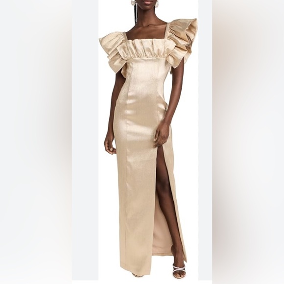 Black Halo Gold One Shoulder Slit Gown - Picture 1 of 2